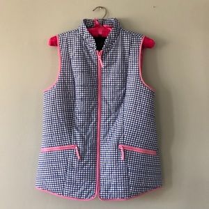 Gingham vest - Navy with bright pink trim. Talbots